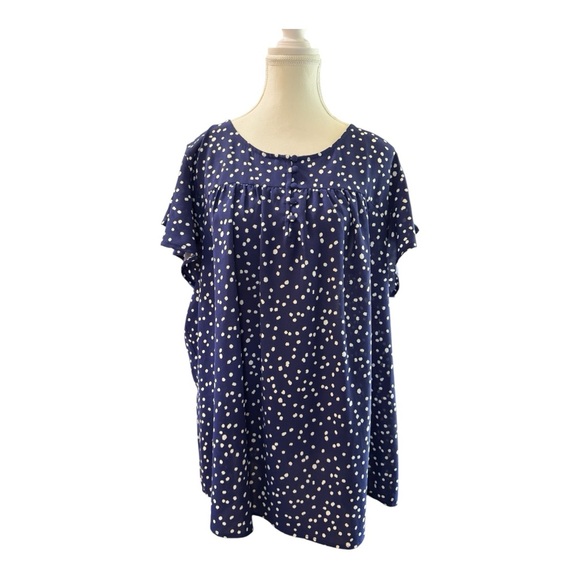Papermoon Navy Polka Dot Blouse 2X – Flutter Sleeve Spot Print Top - Picture 1 of 7